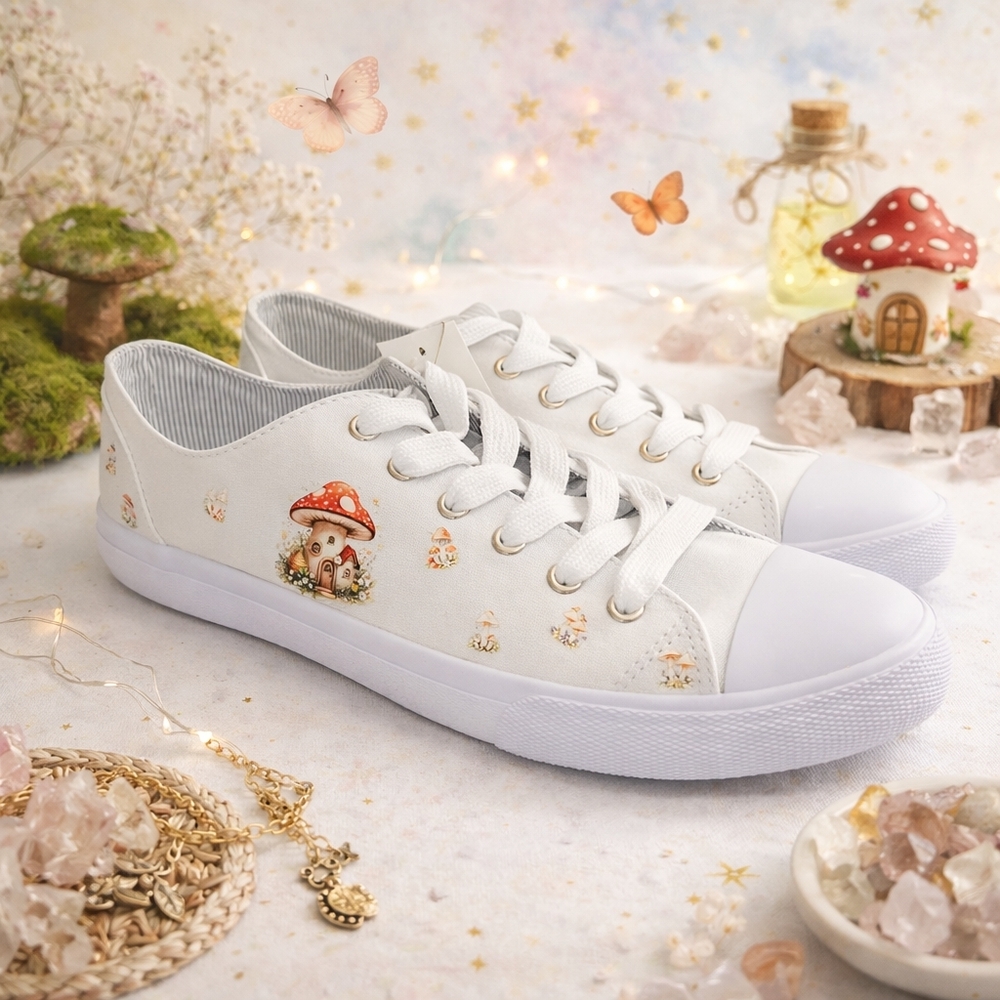 Custom Cottagecore Mushroom Sneakers Womens 9 Fairy Boho NWT